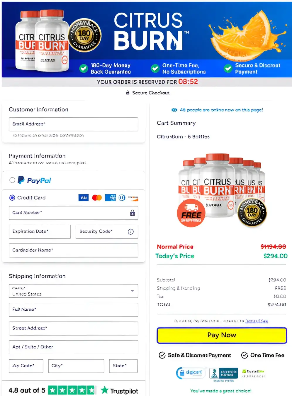 CitrusBurn Checkout Page 